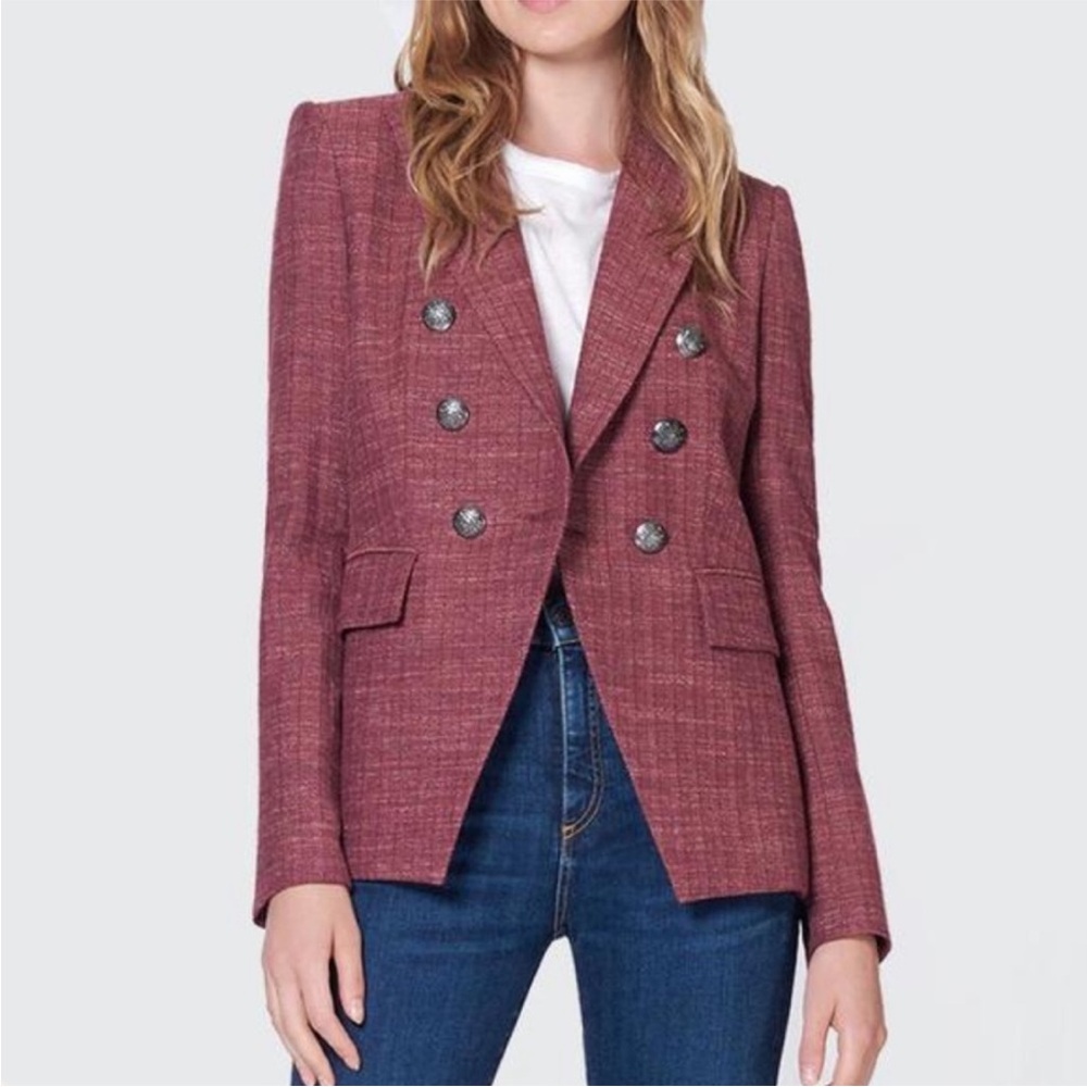 $698 Veronica Beard Miller luxe herringbone tweed maroon Dickey jacket size 4